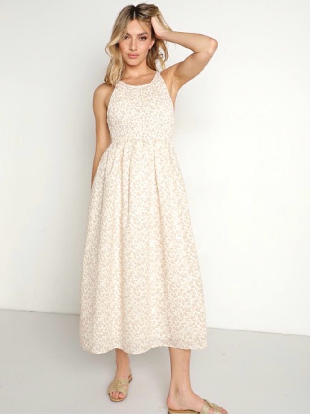 En Saison Cream Floral Halter Midi Dress